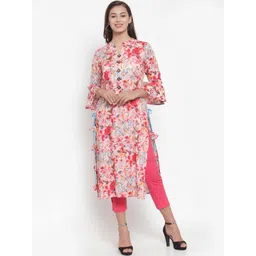 Indibelle Women Pink & Blue Printed Straight Kurta-picture-36