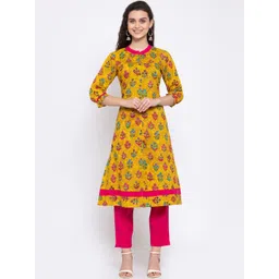 Indibelle Women Yellow Floral Printed Kurta-picture-26