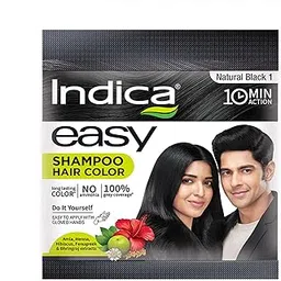 Indica Easy Do-It-Yourself 10 Minutes Hair Color Shampoo with 5 Herbal Extracts and 100% Ammonia Free, Long Lasting Formula, (12.5g + 12.5ml) - Natural Black Colour (Gloves Included)-picture-55