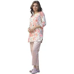 indichick Women’s Night Suit Set,Lounge Wear,Printed Top & Pyjama Set for Women,Casual Sleepwear for Women,Cotton Pajama Set Women’s Cotton Printed Kurta & Pant Set Casual Loungewear image 1