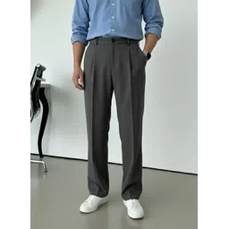 indiclub Men Relaxed Grey Polycotton Trousers-picture-17
