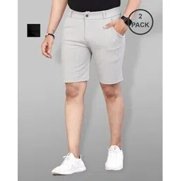 indiclub Pack of 2 Men Flat Front Regular Fit Shorts-picture-16