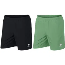 indiclub Pack of 2 Solid Men Black, Light Green Sports Shorts-picture-16