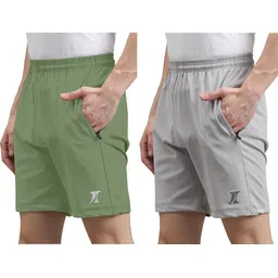 indiclub Pack of 2 Solid Men Light Green, Grey Regular Shorts, Sports Shorts, Beach Shorts-picture-27