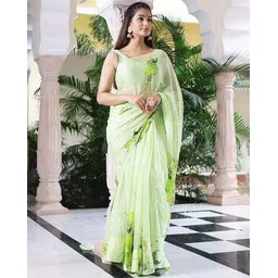 indie picks Floral Print Linen Cotton Saree -picture-26