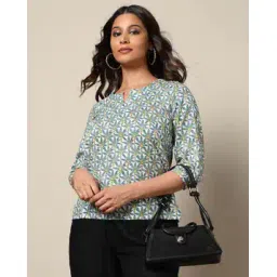 indie picks Sanganer Handblock Print Cotton Top-picture-42