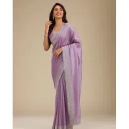 indie picks Vichitra Silk Saree with Embroidered Border and Stone Work Blouse  -picture-19