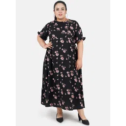 Indietoga Black & Pink Floral Printed Plus Size Maxi Dress-picture-26