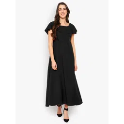 Indietoga Cape Sleeves Crepe Fit & Flare Maxi Dress-picture-23