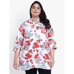 Indietoga Floral Print Mandarin Collar Crepe Longline Top-picture-19