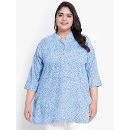 Indietoga Floral Print Mandarin Collar Crepe Longline Top-picture-39