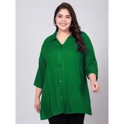 Indietoga Plus Size Classic Spread Collar Three-Quarter Sleeves Casual Shirt-picture-17