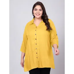 Indietoga Plus Size Classic Spread Collar Three-Quarter Sleeves Casual Shirt-picture-18