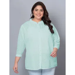 Indietoga Plus Size Embroidered Chikankari Pure Cotton Tunic-picture-18