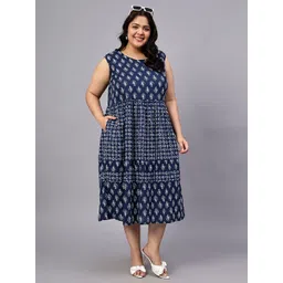 Indietoga  Plus Size Ethnic Motifs Print A-Line Midi Dress-picture-13