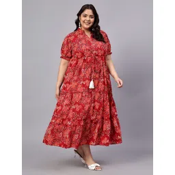 Indietoga Plus Size Floral Printed Cotton Tiered Maxi Dress-picture-26