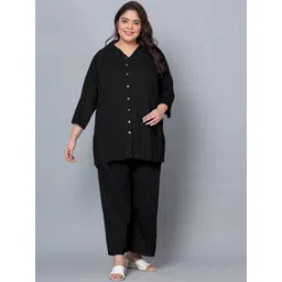 Indietoga Plus Size Shirt Collar Shirt With Trousers-picture-11