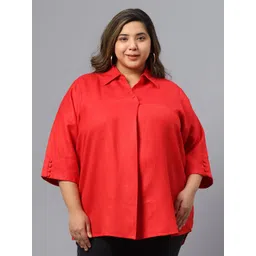 Indietoga Plus Size Shirt Collar Three-Quarter Sleeves Woollen Shirt Style Top-picture-13