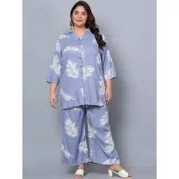 Indietoga Plus Size Tropical Printed Longline Shirt With Palazzos-picture-37