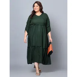 Indietoga Plus Size V-Neck Ruffled Fit & Flare Dress-picture-35