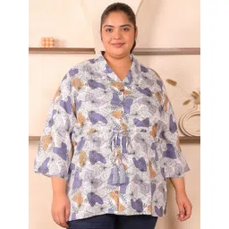 Indietoga Women Plus Size Abstract Print Waist Tie-Ups Top-picture-38