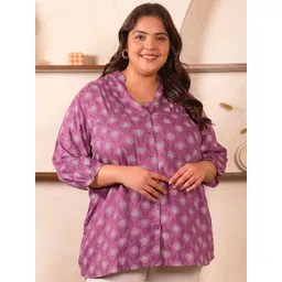 Indietoga Women Plus Size Ethnic Motifs Printed Mandarin Collar Shirt Style Longline Top-picture-11