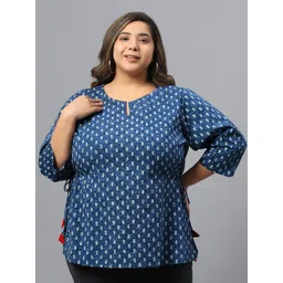 Indietoga Women Plus Size Ethnic Print Cotton Longline Top-picture-16