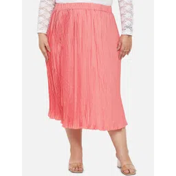 Indietoga Women Plus Size Peach Accordian Pleated Solid A-Line Skirt-picture-23