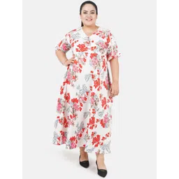 Indietoga Women Plus Size White Floral Printed Long Maxi Dress-picture-36