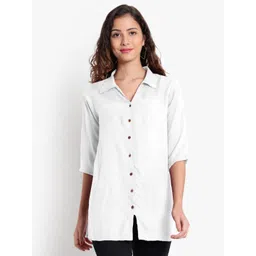 Indietoga Women Plus Size White Solid Classic Casual Shirt-picture-37