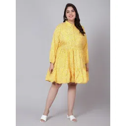 Indietoga Women Plus Size Yellow Floral Printed Tiered Dress-picture-17