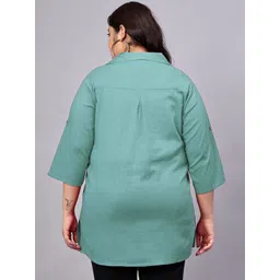 Indietoga Women Solid Roll-Up Sleeves Cotton Shirt Style Longline Top image 4