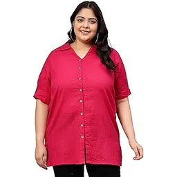indietoga Women's Plus Size Solid Cotton Longline Casual Shirts (2XL to 7XL)-picture-11