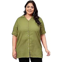 indietoga Women's Plus Size Solid Cotton Longline Casual Shirts (2XL to 7XL)-picture-51