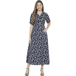 indietoga Women's Printed Fit and Flare Long Maxi Dress (10001312_Blue Floral_Large)-picture-53