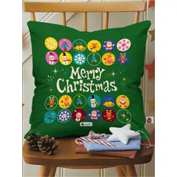 Indigifts Green Printed Merry Christmas Cushion Cover with Filler-picture-19