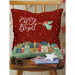 Indigifts Maroon Printed Merry and Bright Cushion Cover with Filler-picture-35