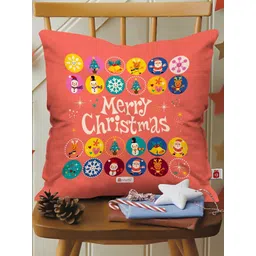 Indigifts Peach Merry Christmas Printed Pre-Filled Cushion image 1