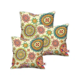 Indigifts Set of 3 Cream-Coloured Printed Square Cushion Covers-picture-36