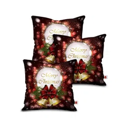 Indigifts Xmas Black & Brown 3 Merry Christmas Printed Sweat Proof Square Cushion Covers-picture-11