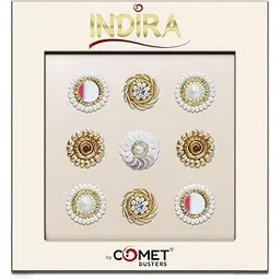 Indira by Comet Busters® Designer Premium Bindis – Bold Statement Bindis with Mirror, Pearl & Sequin Work – Mix Sizes – Pack of 9 (INDIRA005)-image-8