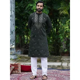 INDIROOP Men Embroidered Regular Mirror Work Kurta with Pyjamas-picture-14