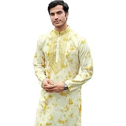 indiroop Men's Kurta Set – Embroidered Cotton Blend, Regular Fit Kurta Pajama – Casual & Festive Ethnic Wear-picture-34