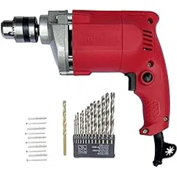 Inditrust 6-Month warranty 350w 10mm RED Electric Drill machine 100% Copper Winding with 13pc hss 1 masonry bit 5pc gitti 5pc pech set-image-33