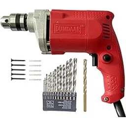 Inditrust Dumdaar 6-Month Warranty 10mm Red drill machine 100% Copper Winding with 13pc hss 1 masonry bit 5pc gitti 5pc pech set-image-37