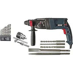 INDITRUST DUMDAAR DM26 1250W 26mm Hammer Machine with 5pc Hammer bit 13mm drill chuck & Adaptor and 13pc HSS drill set Rotary hammer (BLUE) 100% Copper Winding-image-3