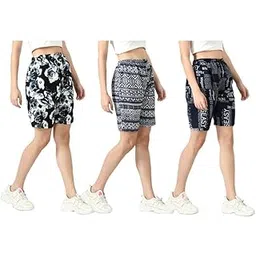 IndiWeaves Crepe Digital Floral Printed Shorts for Women [Pack of 3] Multicolor 22-picture-42