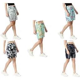 IndiWeaves Crepe Digital Floral Printed Shorts for Women [Pack of 5] Multicolor 71-picture-50