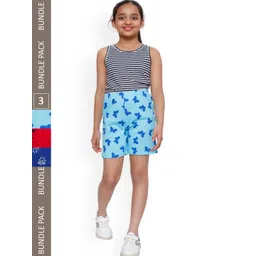 IndiWeaves Girls Pack Of 3 Printed Mid-Rise Cotton Shorts-picture-50