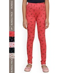 IndiWeaves Girls Pack Of 5 Printed Pure Cotton Leggings-picture-41
